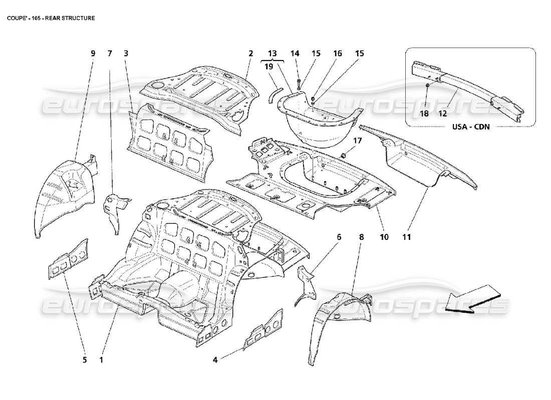 maserati 4200 coupe (2002) struttura posteriore diagramma delle parti