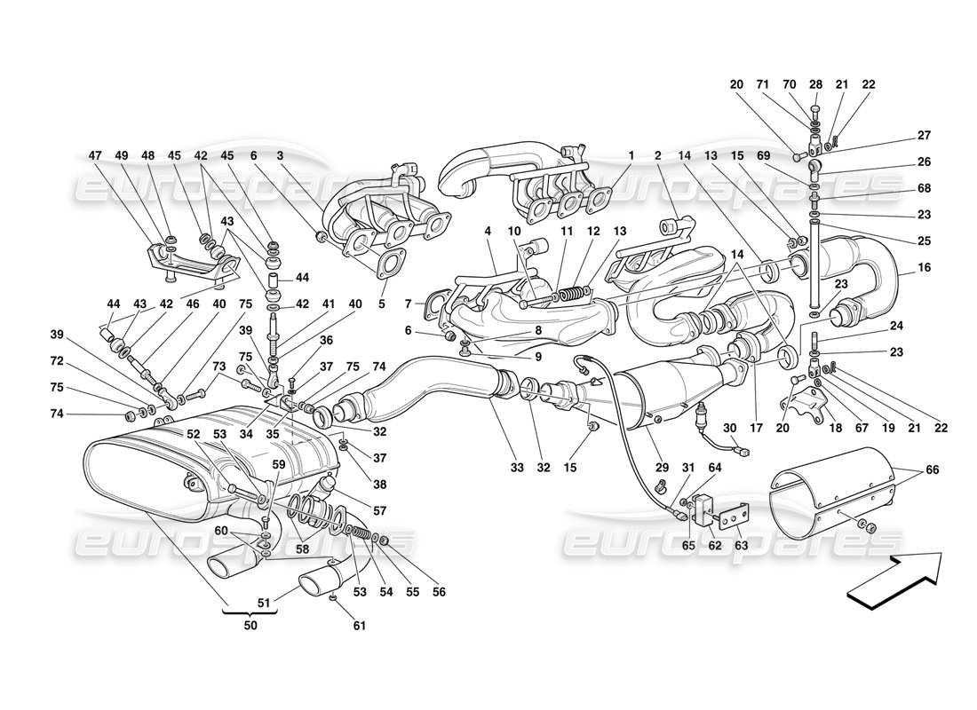 ferrari f50 impianto di scarico diagramma delle parti