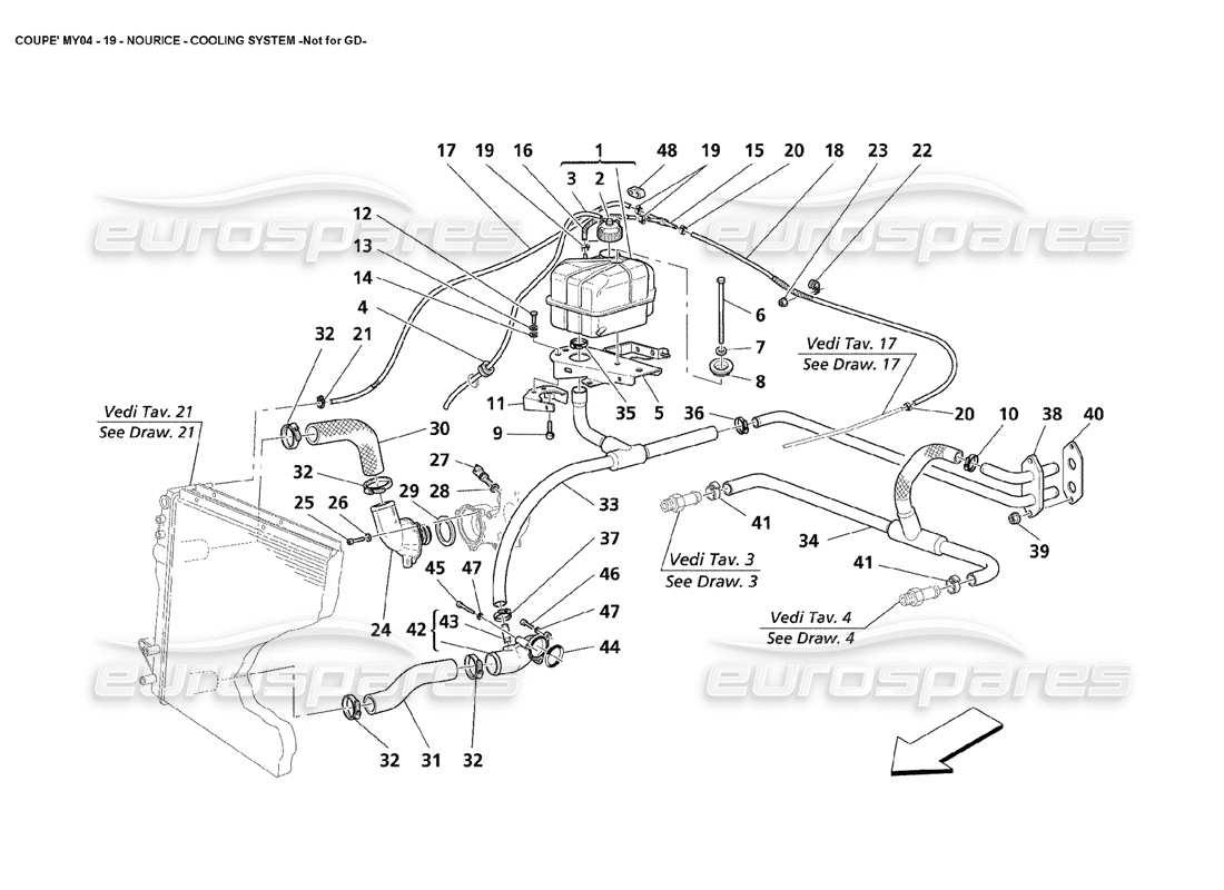 maserati 4200 coupe (2004) sistema di raffreddamento nourice non per gd diagramma delle parti
