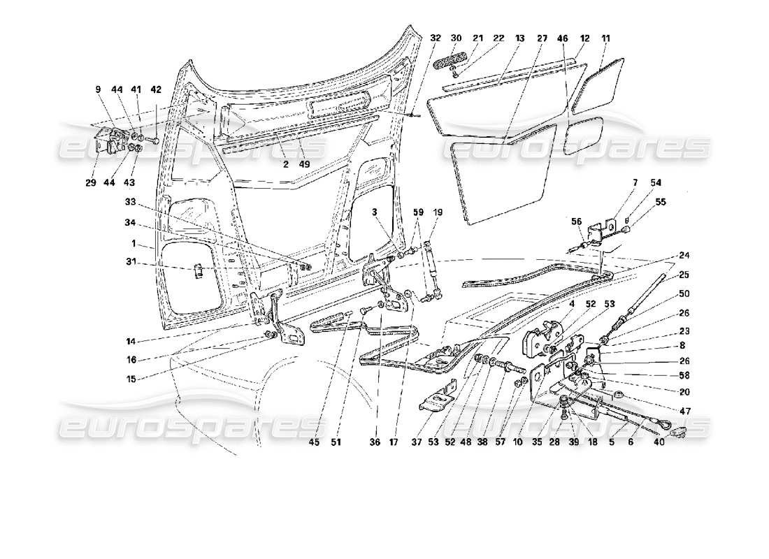 ferrari 512 m cofano anteriore diagramma delle parti