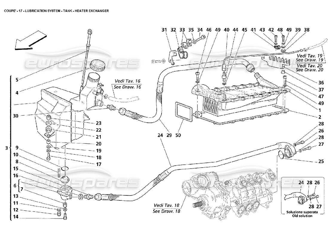 maserati 4200 coupe (2002) schema delle parti del sistema di lubrificazione - serbatoio - scambiatore di calore