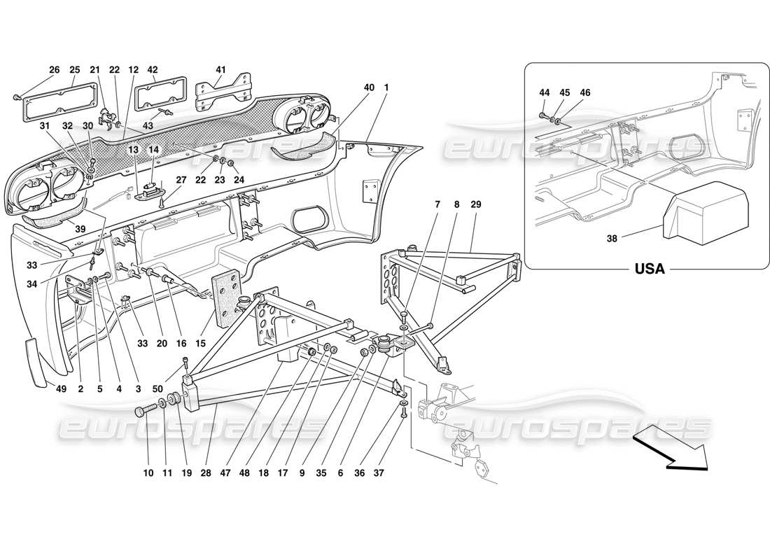 ferrari f50 schema delle parti del paraurti posteriore e dei supporti