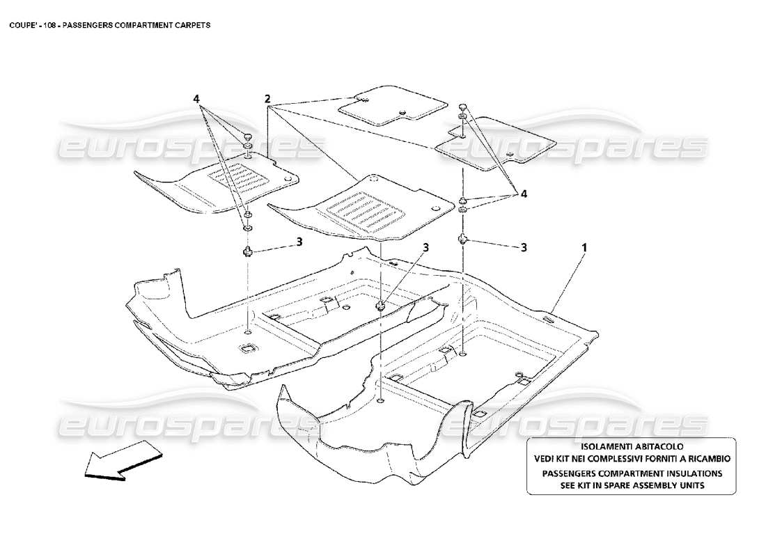 maserati 4200 coupe (2002) schema delle parti della moquette dell'abitacolo passeggeri