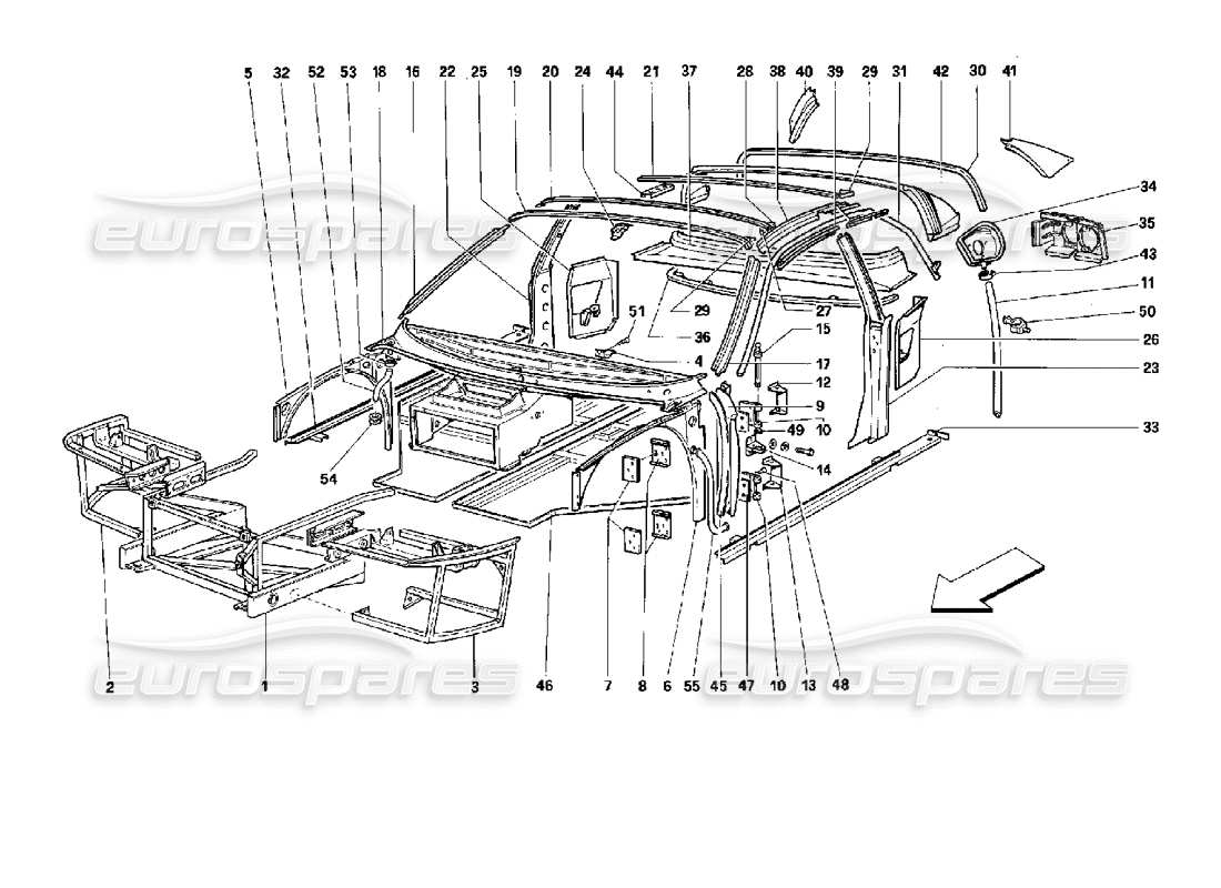 ferrari 512 m corpo - componenti interni diagramma delle parti
