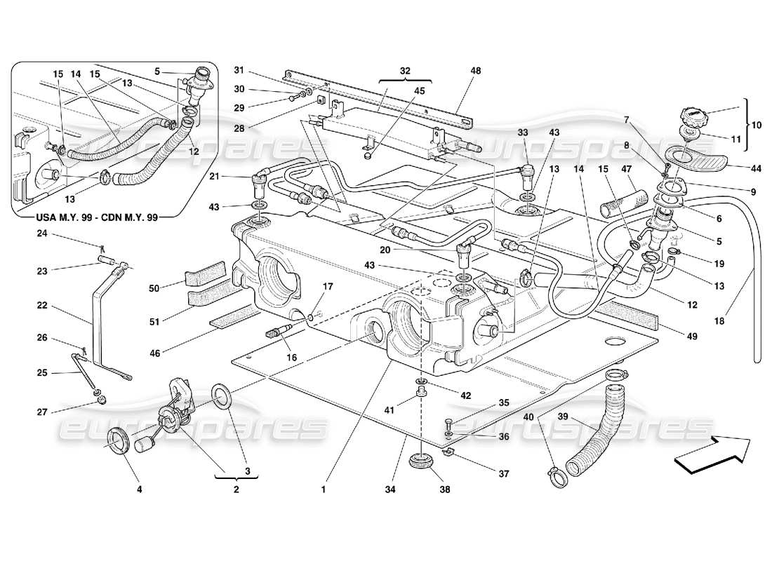 ferrari 550 maranello serbatoio del carburante - valido per usa my 99, usa my 2000, cdn my 99 e cdn my 2000 diagramma delle parti