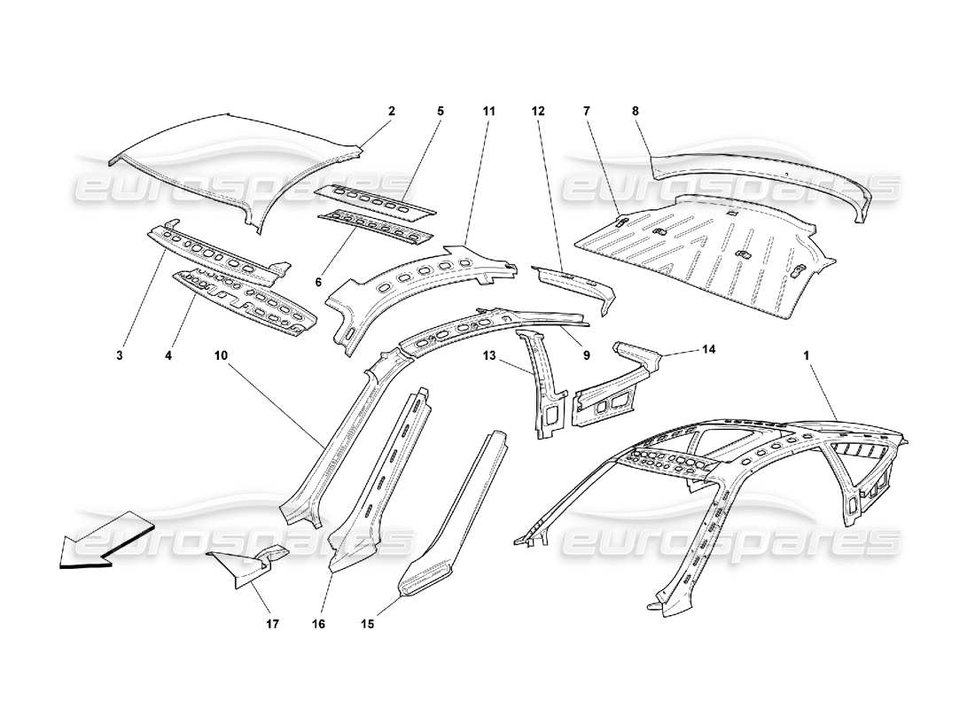ferrari 550 maranello carrozzeria - tetto diagramma delle parti