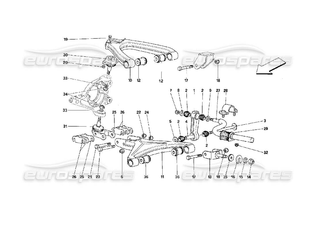 ferrari 512 m sospensioni anteriori - schema delle parti bracci trasversali