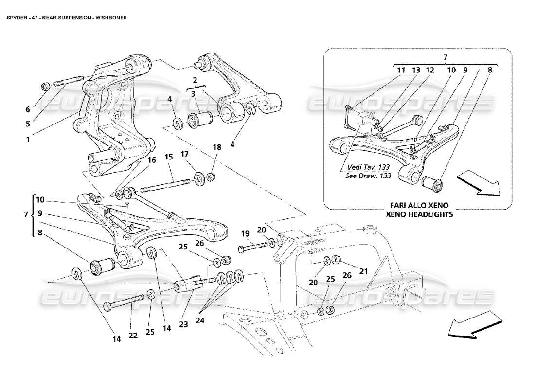 maserati 4200 spyder (2002) sospensioni posteriori - schema delle parti bracci trasversali