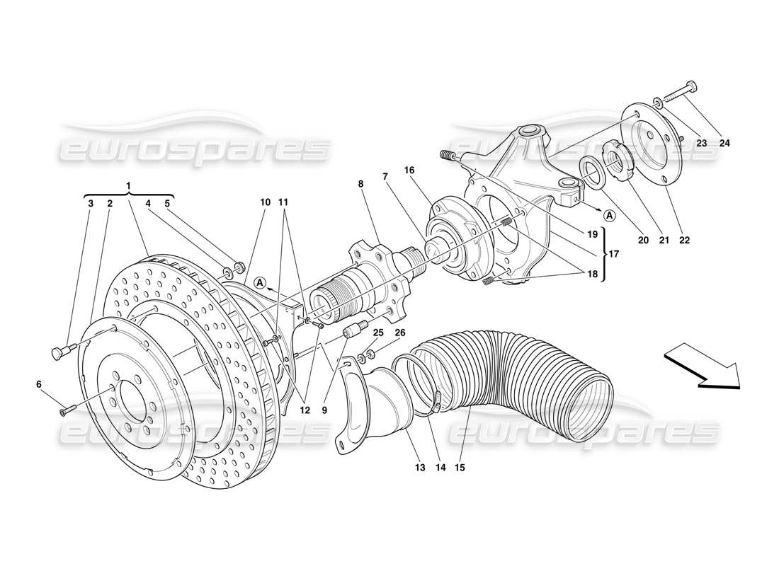 ferrari f50 schema delle parti del disco del freno anteriore e del fuso a snodo