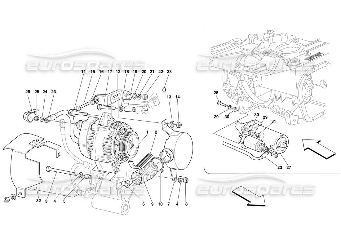 ferrari f50 schema delle parti dell'alternatore e del motorino di avviamento
