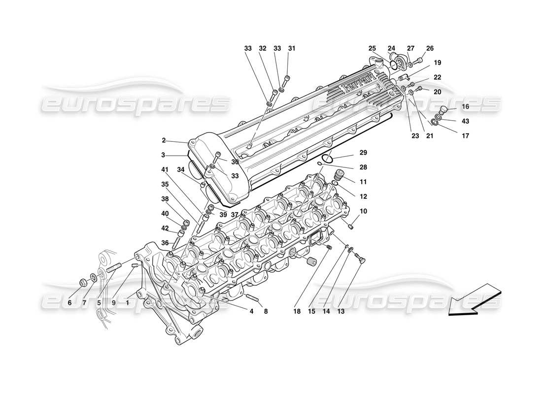 ferrari f50 schema delle parti della testata sinistra