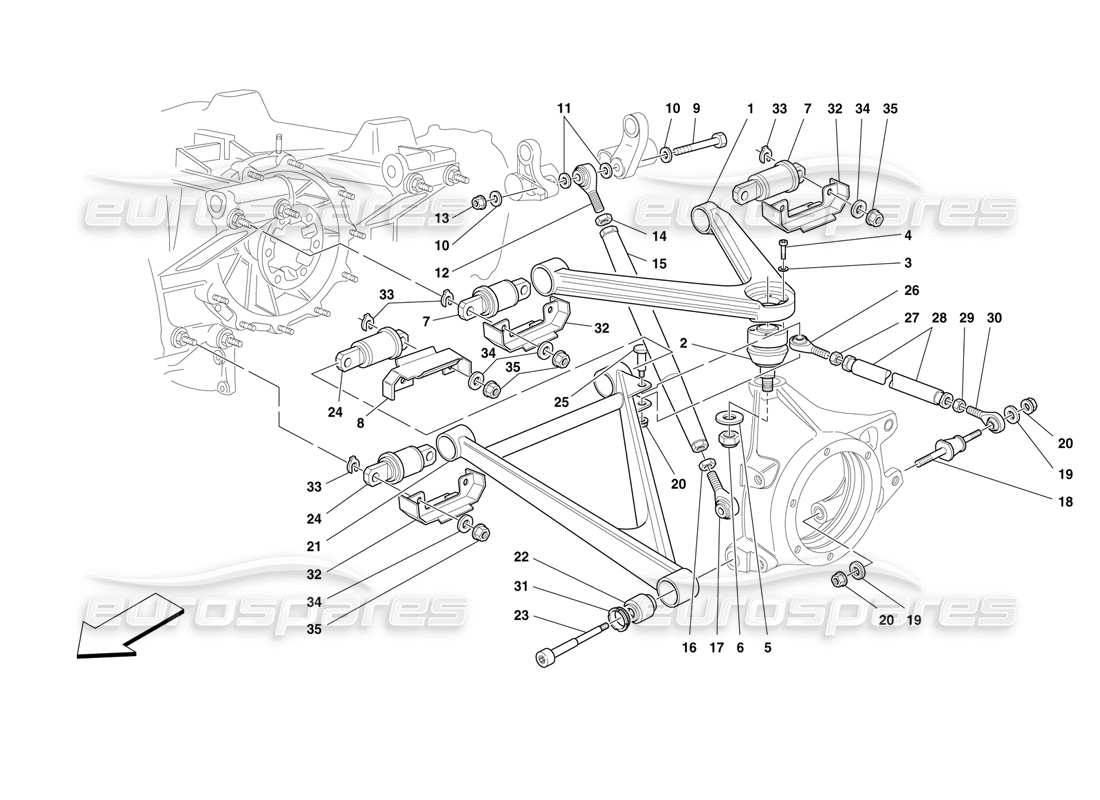 ferrari f50 sospensioni posteriori - schema delle parti bracci trasversali