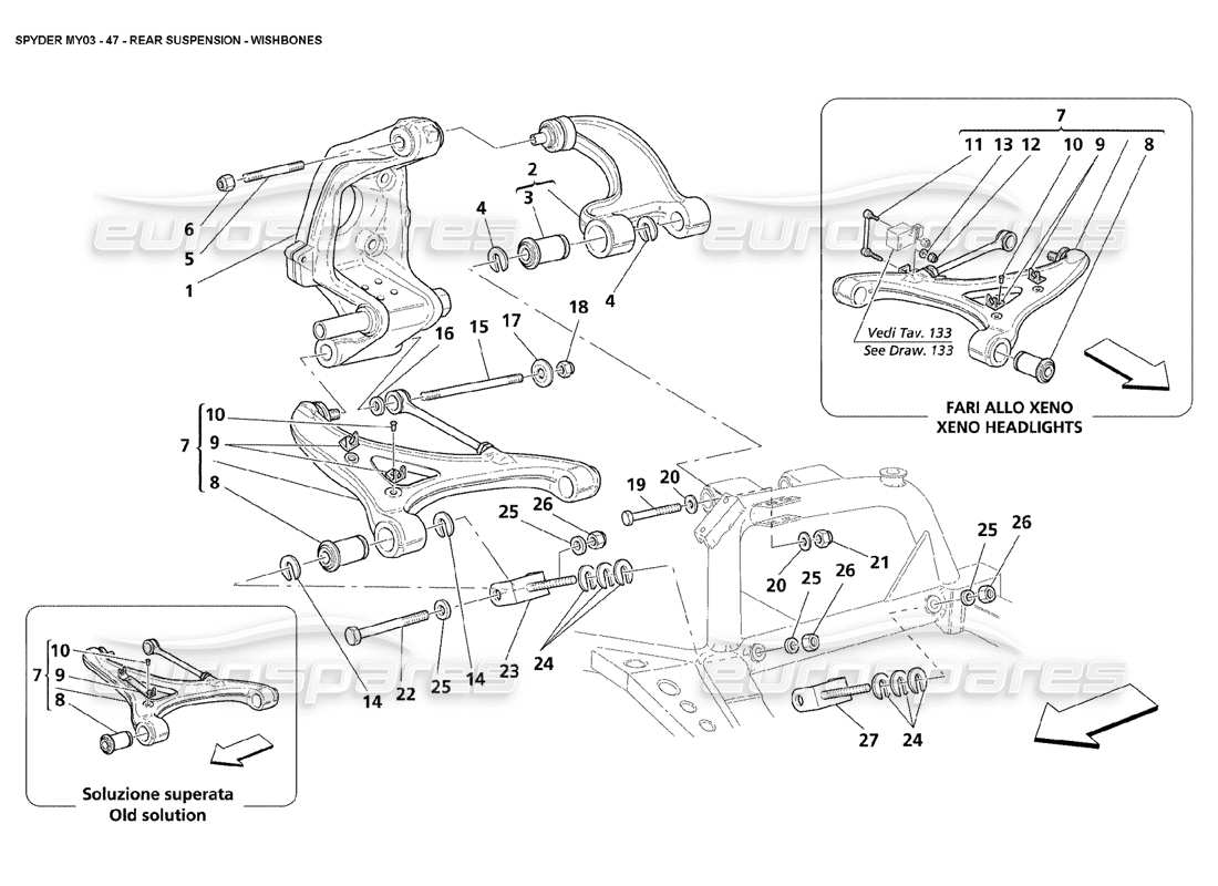 maserati 4200 spyder (2003) sospensioni posteriori - schema delle parti bracci trasversali