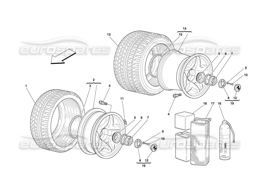 ferrari f50 ruote diagramma delle parti