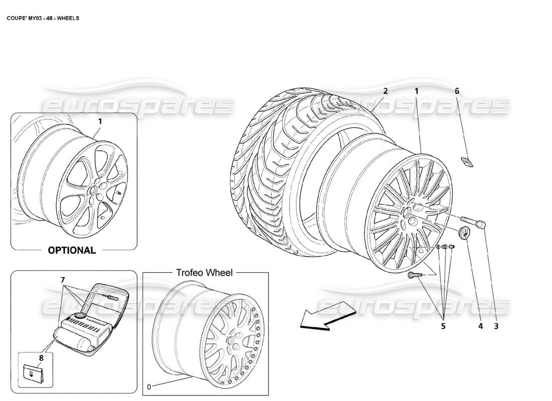 maserati 4200 coupe (2003) ruote diagramma delle parti