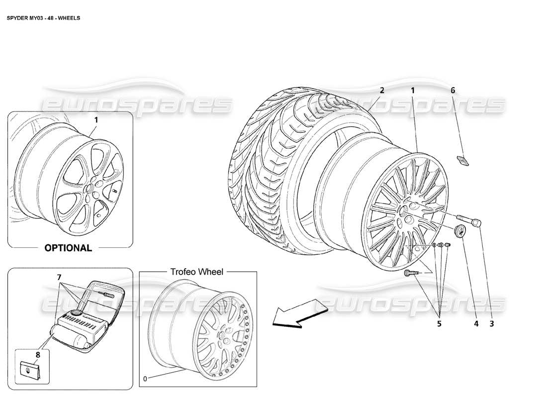 maserati 4200 spyder (2003) ruote diagramma delle parti