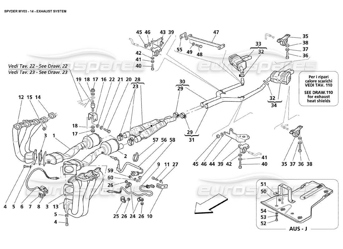 maserati 4200 spyder (2003) impianto di scarico diagramma delle parti