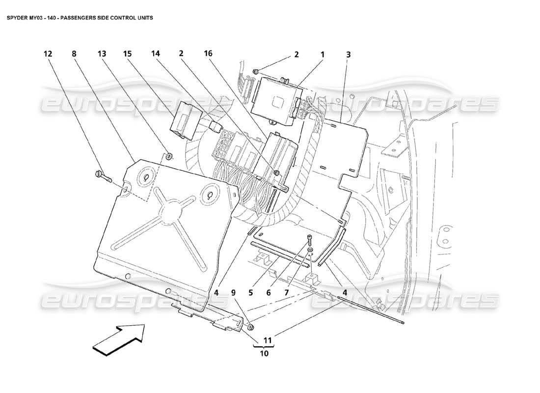 maserati 4200 spyder (2003) unità di controllo passeggeri e laterali diagramma delle parti