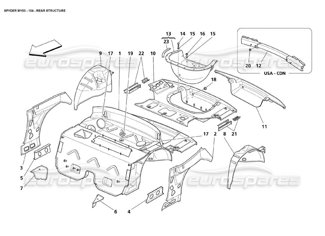 maserati 4200 spyder (2003) struttura posteriore diagramma delle parti