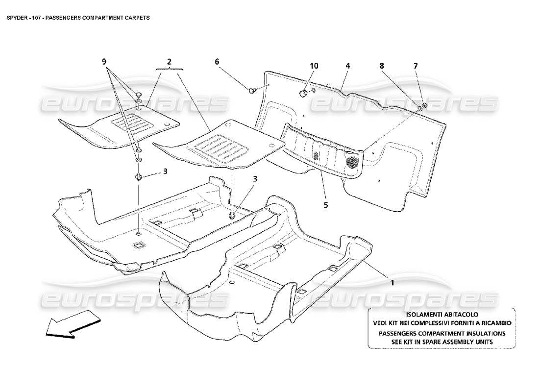 maserati 4200 spyder (2002) schema delle parti della moquette dell'abitacolo passeggeri