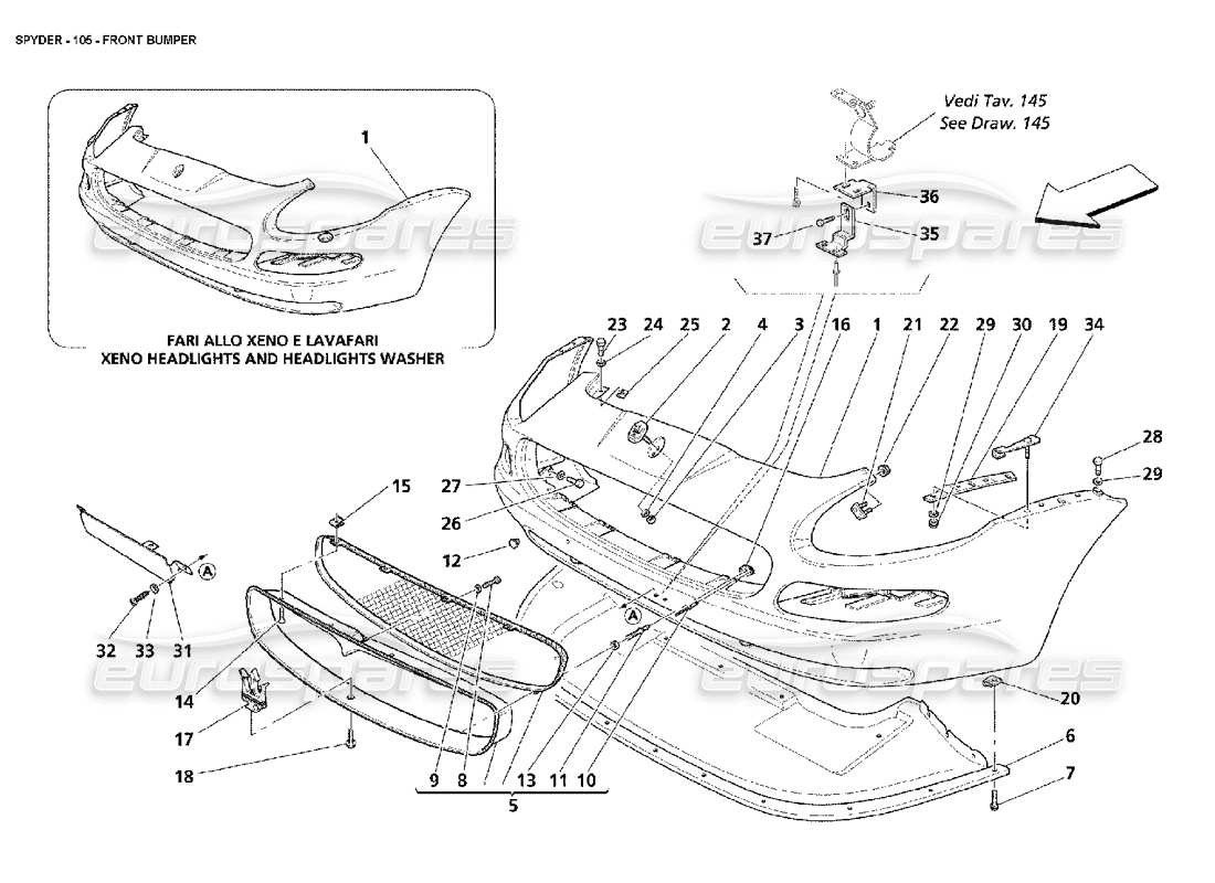 maserati 4200 spyder (2002) schema delle parti paraurti anteriore