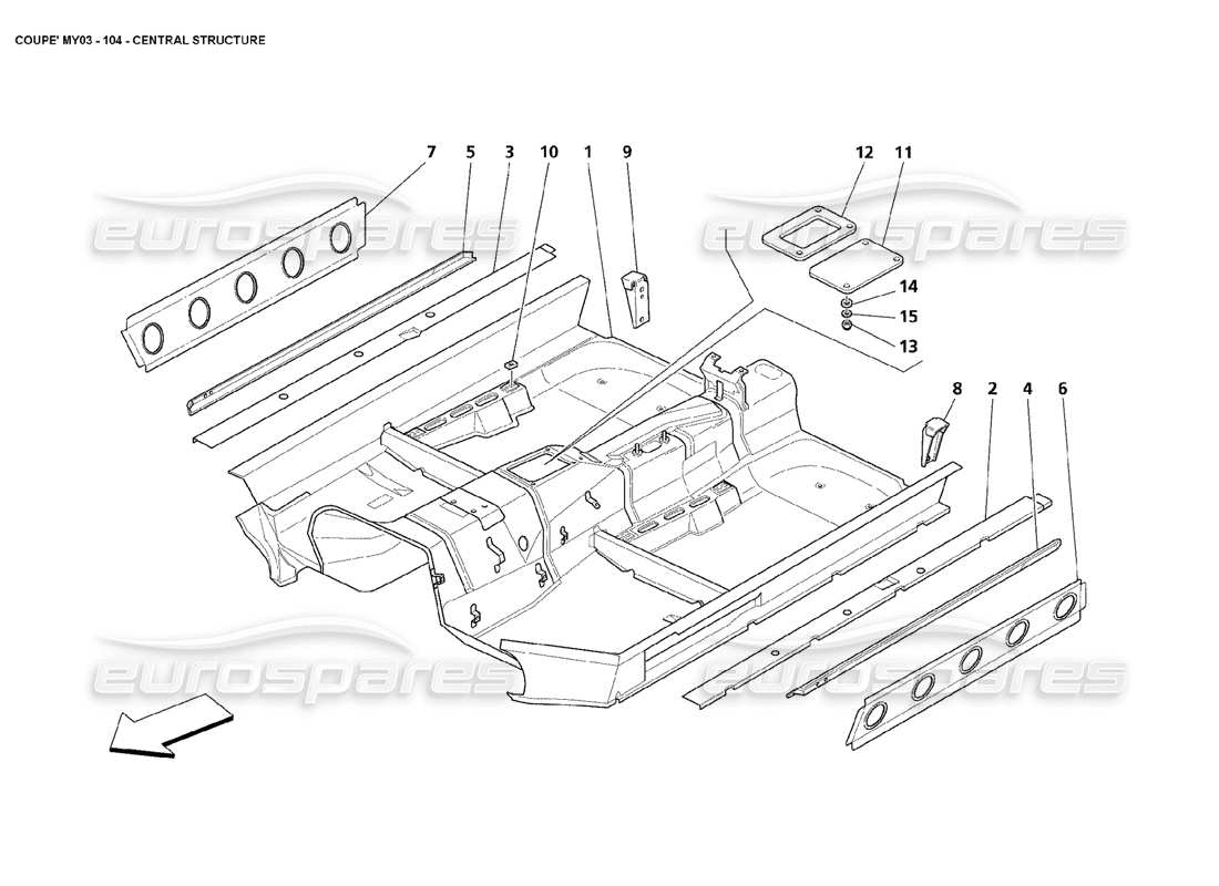 maserati 4200 coupe (2003) diagramma delle parti della struttura centrale