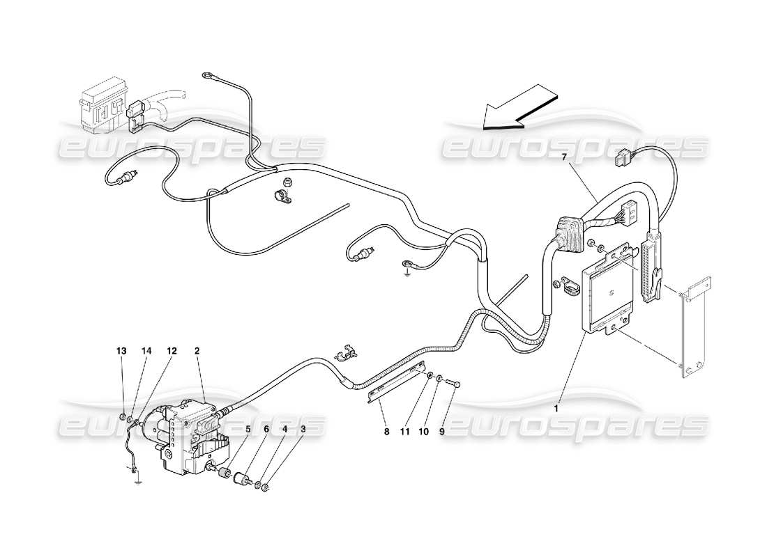 ferrari 456 m gt/m gta schema delle parti dell'unità di controllo e dell'attrezzatura idraulica per il sistema abs