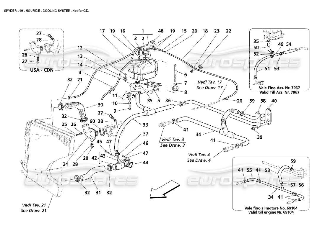 maserati 4200 spyder (2002) nourice - sistema di raffreddamento -non per gd schema delle parti