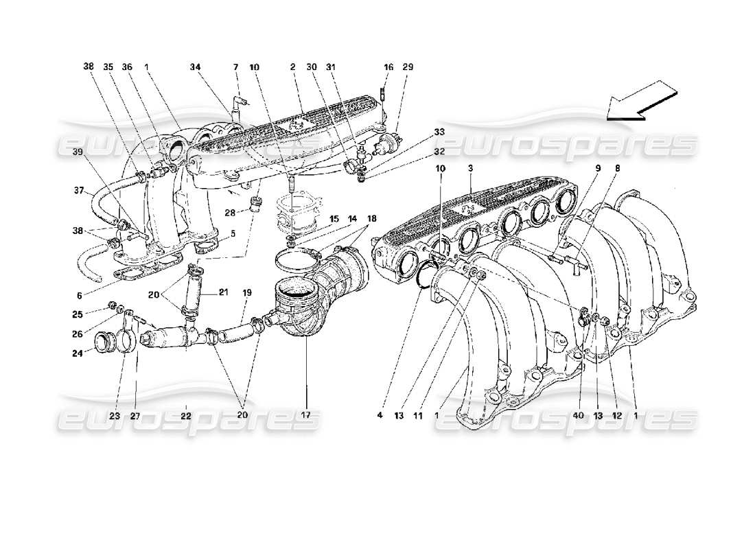 ferrari 512 m diagramma delle parti dei collettori di aspirazione dell'aria