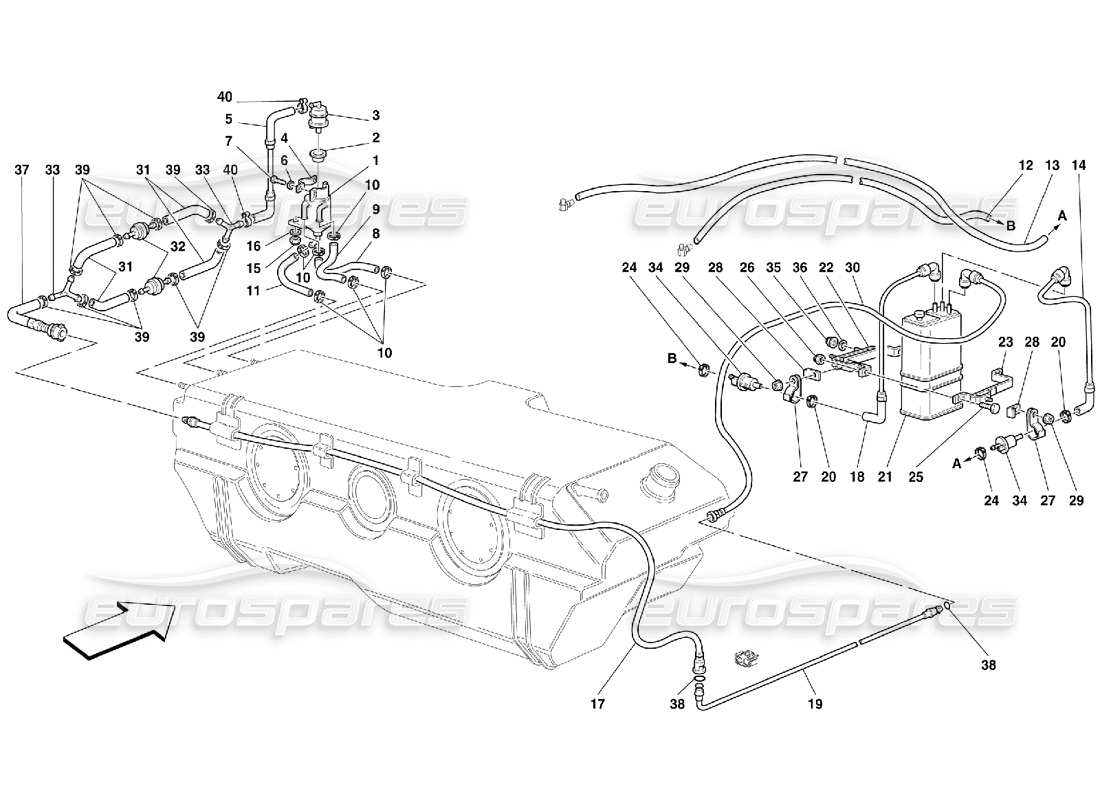 ferrari 456 m gt/m gta dispositivo antievaporazione -valido per usa, cdn e aus-non per usa my 2000 e cdn my 2000 diagramma delle parti