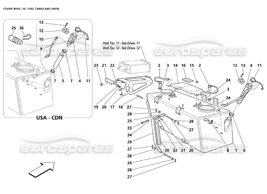 maserati 4200 coupe (2003) serbatoi di carburante e diagramma delle parti dell'unione