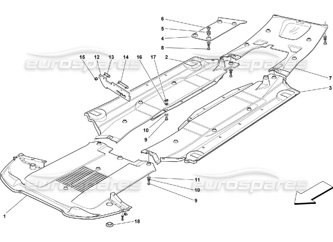 ferrari 550 maranello diagramma delle parti del piatto del pavimento piatto