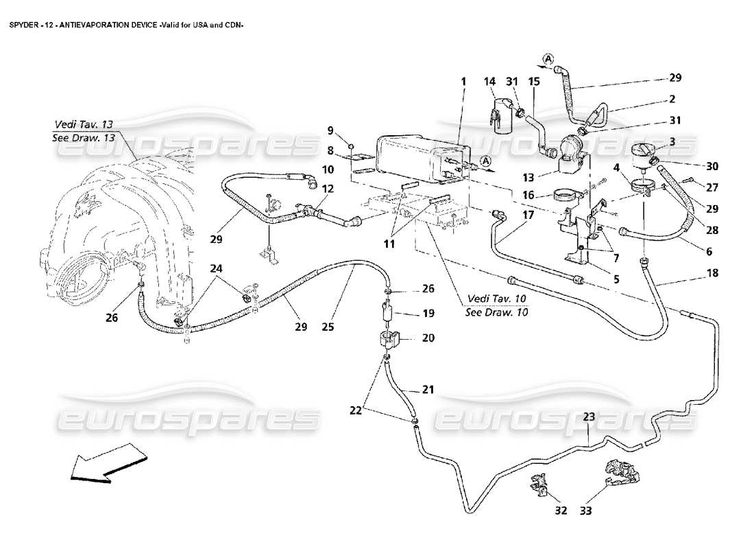 maserati 4200 spyder (2002) dispositivo antievaporazione - valido per usa e cdn diagramma delle parti