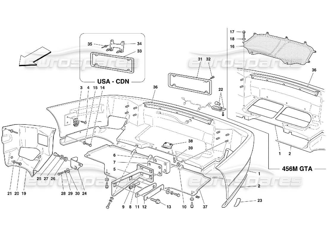 ferrari 456 m gt/m gta schema delle parti paraurti posteriore