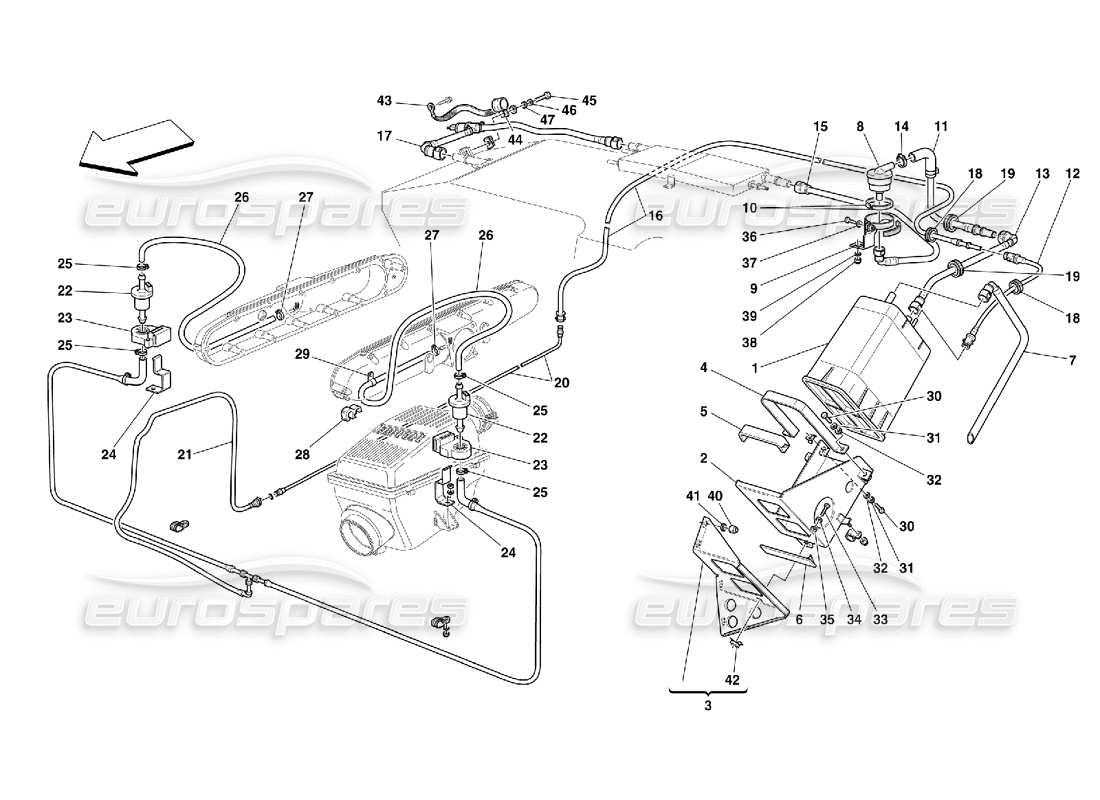 ferrari 456 m gt/m gta dispositivo antievaporazione -valido per usa my 2000 e cdn my 2000 diagramma delle parti