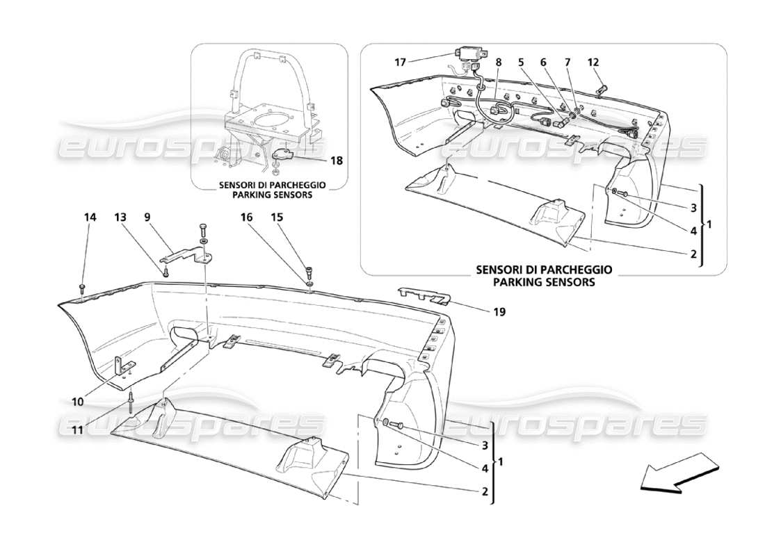 maserati 4200 spyder (2003) schema delle parti paraurti posteriore