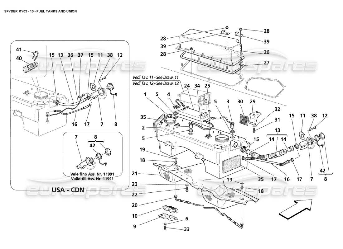 maserati 4200 spyder (2003) serbatoi di carburante e unione diagramma delle parti