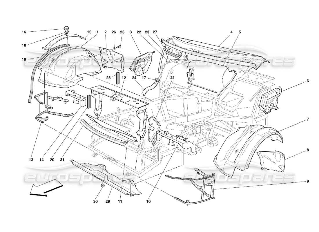 ferrari 456 m gt/m gta diagramma delle parti delle strutture e dei componenti anteriori