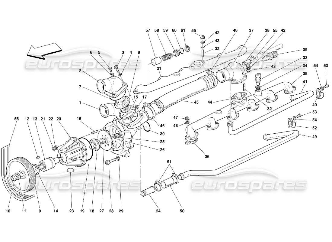 ferrari 456 m gt/m gta schema delle parti della pompa dell'acqua