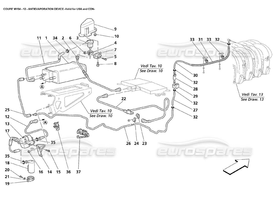 maserati 4200 coupe (2004) dispositivo antievaporazione valido per usa e cdn diagramma delle parti