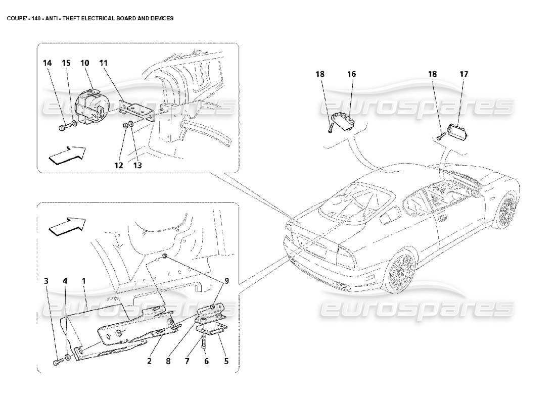 maserati 4200 coupe (2002) quadri e dispositivi elettrici antifurto diagramma delle parti