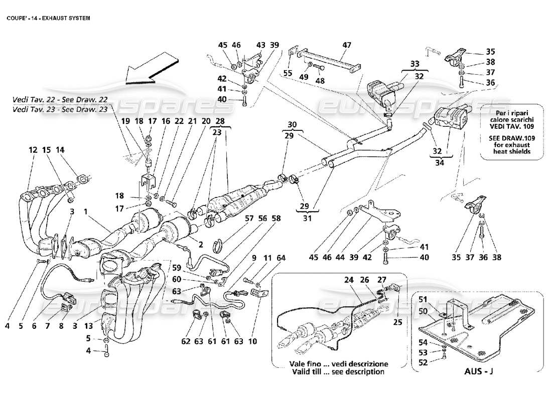 maserati 4200 coupe (2002) diagramma delle parti del sistema di scarico