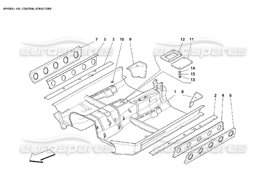 maserati 4200 spyder (2002) diagramma delle parti della struttura centrale