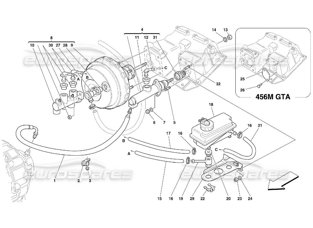 ferrari 456 m gt/m gta impianto idraulico freno e frizione -non per gd diagramma delle parti