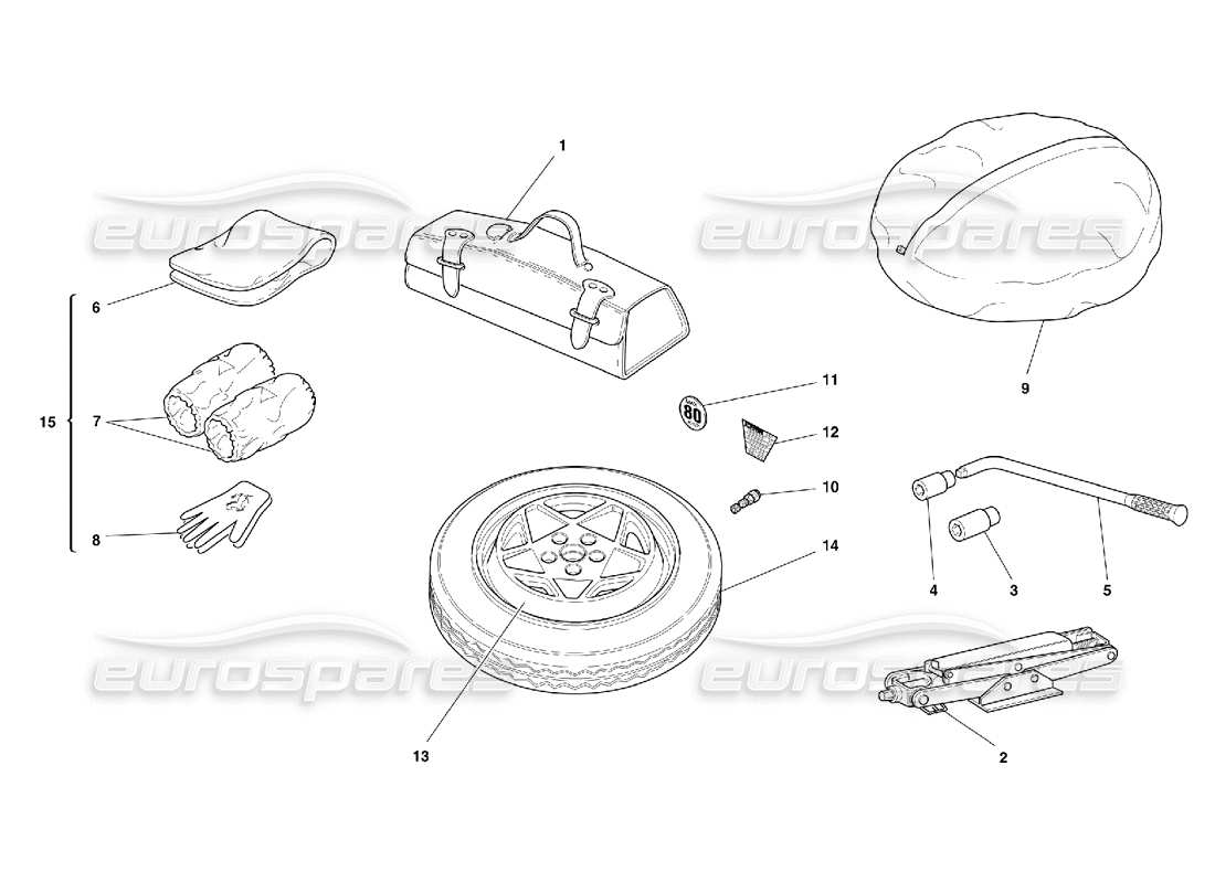 ferrari 456 m gt/m gta ruota di scorta e attrezzatura diagramma delle parti