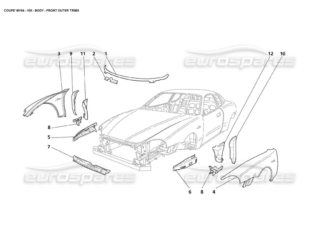 maserati 4200 coupe (2004) finiture esterne anteriori del corpo diagramma delle parti