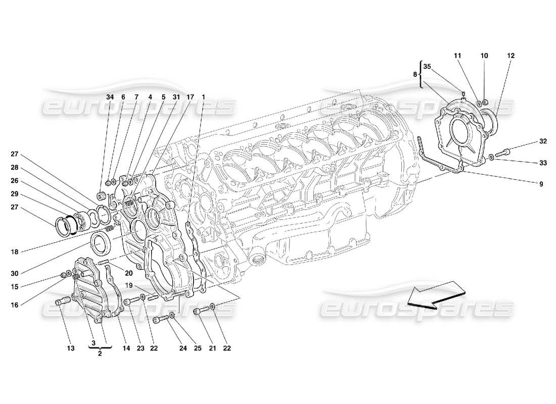 ferrari 456 m gt/m gta carter - schema delle parti delle coperture