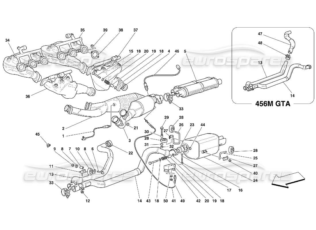 ferrari 456 m gt/m gta diagramma delle parti del sistema di scarico