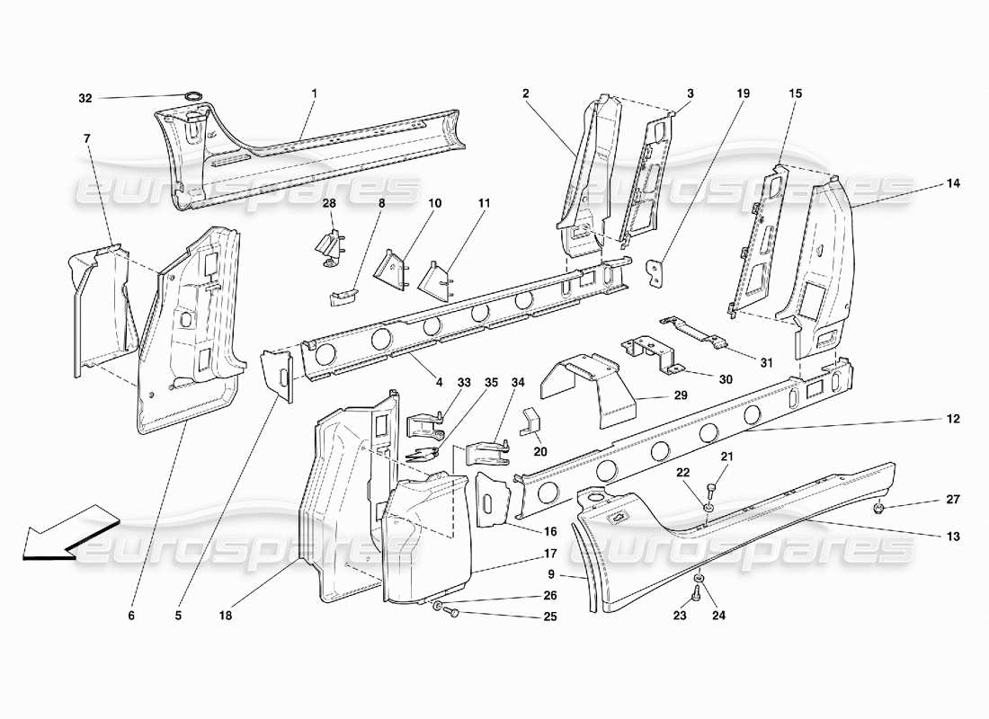 ferrari 456 m gt/m gta diagramma delle parti delle strutture centrali e dei componenti