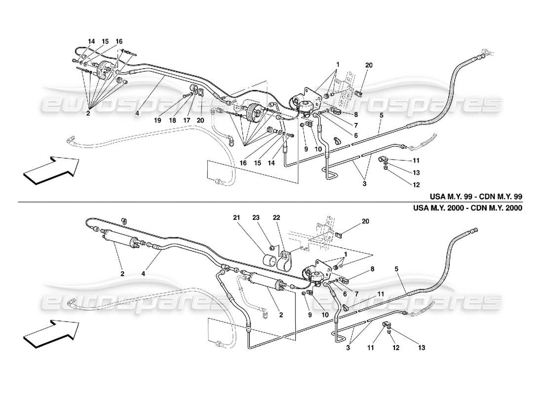 ferrari 550 maranello schema delle parti del sistema di raffreddamento del carburante: valido per usa my 99, usa my 2000, cdn my 99 e cdn my 2000